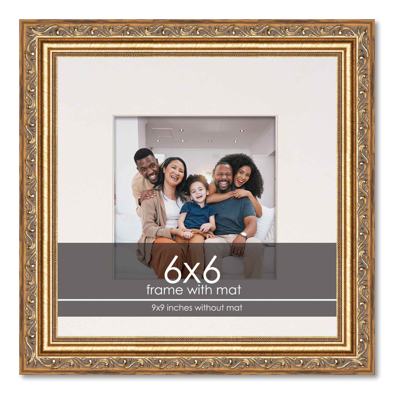 Antique Gold Frame with White Photo Mat, UV Acrylic Front, Foam Board Backing, 60 Sizes Available